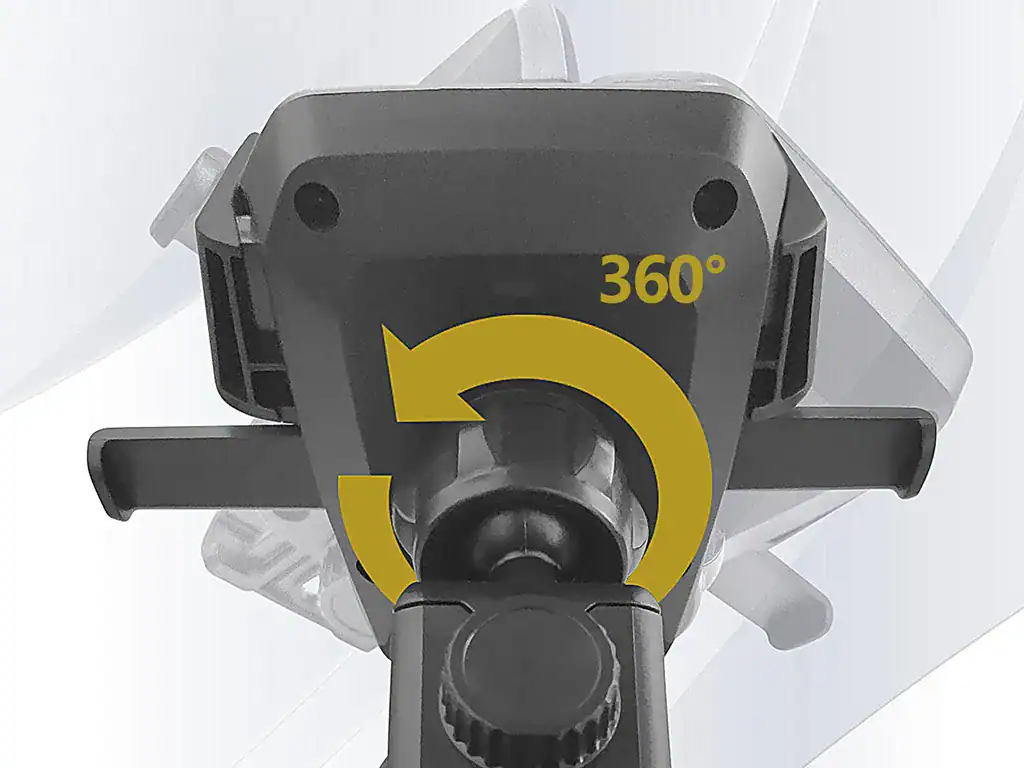 Conjunto de suporte para dispositivos móveis com giro de 360° para ajuste perfeito, ideal para carros e escritórios, oferecendo praticidade e versatilidade para navegação e uso de aparelhos tecnológicos.