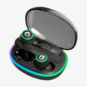 Fones de ouvido sem fio com estojo de carregamento inteligente, design moderno, áudio de alta qualidade e conexão Bluetooth para uso esportivo e diário.