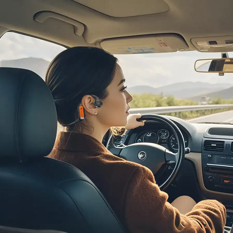 Fone de ouvido Bluetooth com cancelamento de ruído, uso durante viagens de carro, tecnologia de áudio portátil, acessório para comunicação segura e confortável, H'Maston.