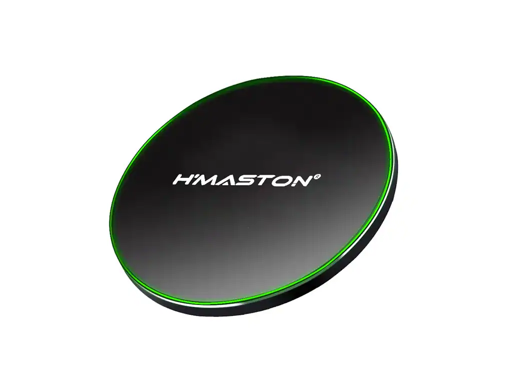 Carregador wireless Higienizador H'maston com borda luminosa verde para tecnologia de carga rápida e segura.