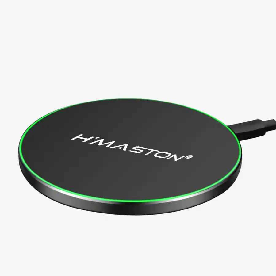 Carregador wireless H'MASTON, compatível com smartphones, design moderno e eficiente para carregar sem fio. Ideal para uso doméstico e escritórios, oferece praticidade e velocidade de carregamento.