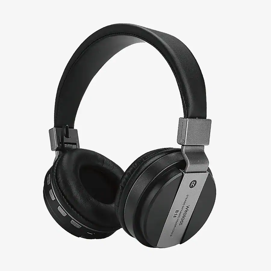 Wireless headphone preto com almofadas acolchoadas e ajustáveis, ideal para conforto e qualidade sonora em chamadas e músicas.