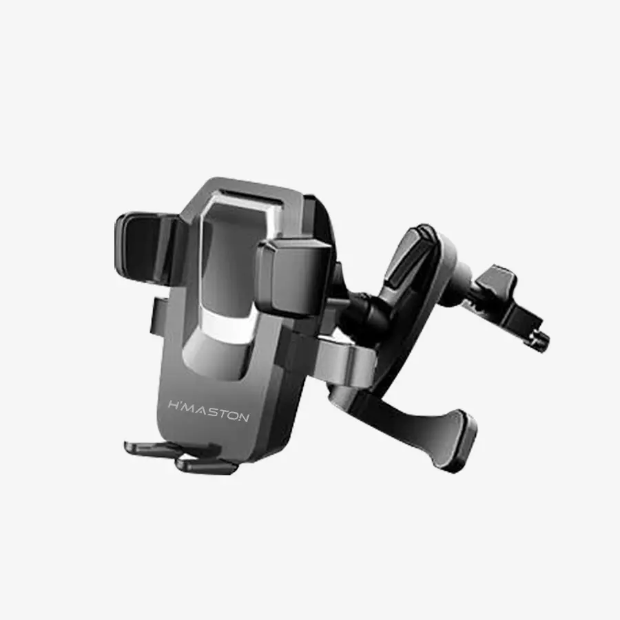 Carregador veicular com suporte para celular H'MASTON, ideal para uso durante viagens e transporte, com alta compatibilidade e praticidade.