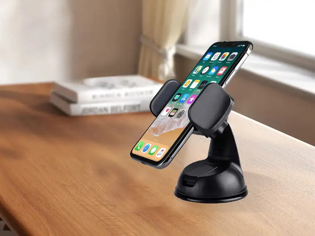 Carregador veicular com suporte para celular, ideal para uso em carro com suporte para smartphone, que mantém o dispositivo carregado e acessível durante viagens.