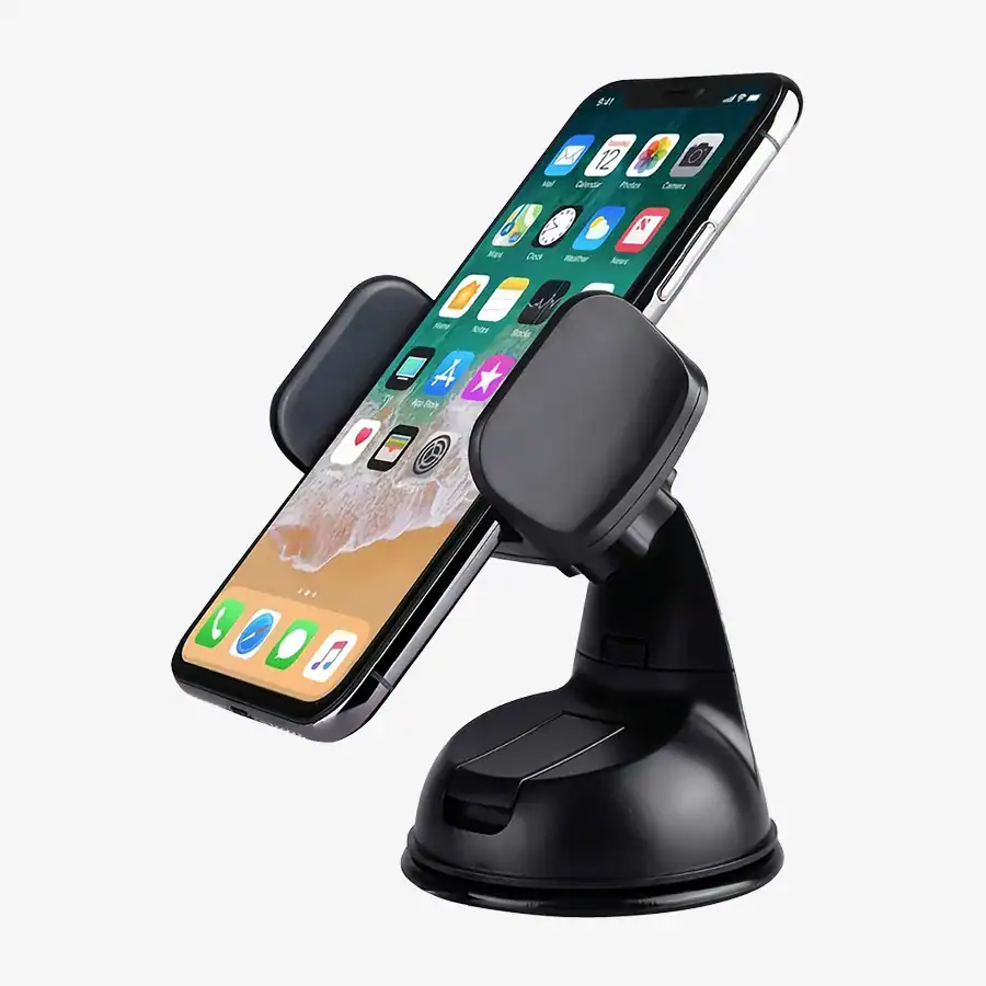 Carregador veicular wireless para smartphones com suporte ajustável, compatível com iPhone e outros celulares, ideal para carregar dispositivos de maneira prática e segura.