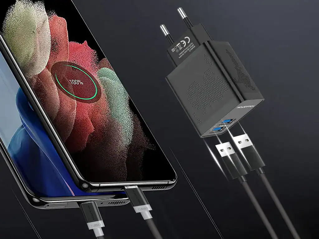 Carregador rápido USB-C para celular com cabos turbo para smartphones e tablets. Compatível com dispositivos Android e iPhone. Carregamento eficiente e seguro com alta velocidade.