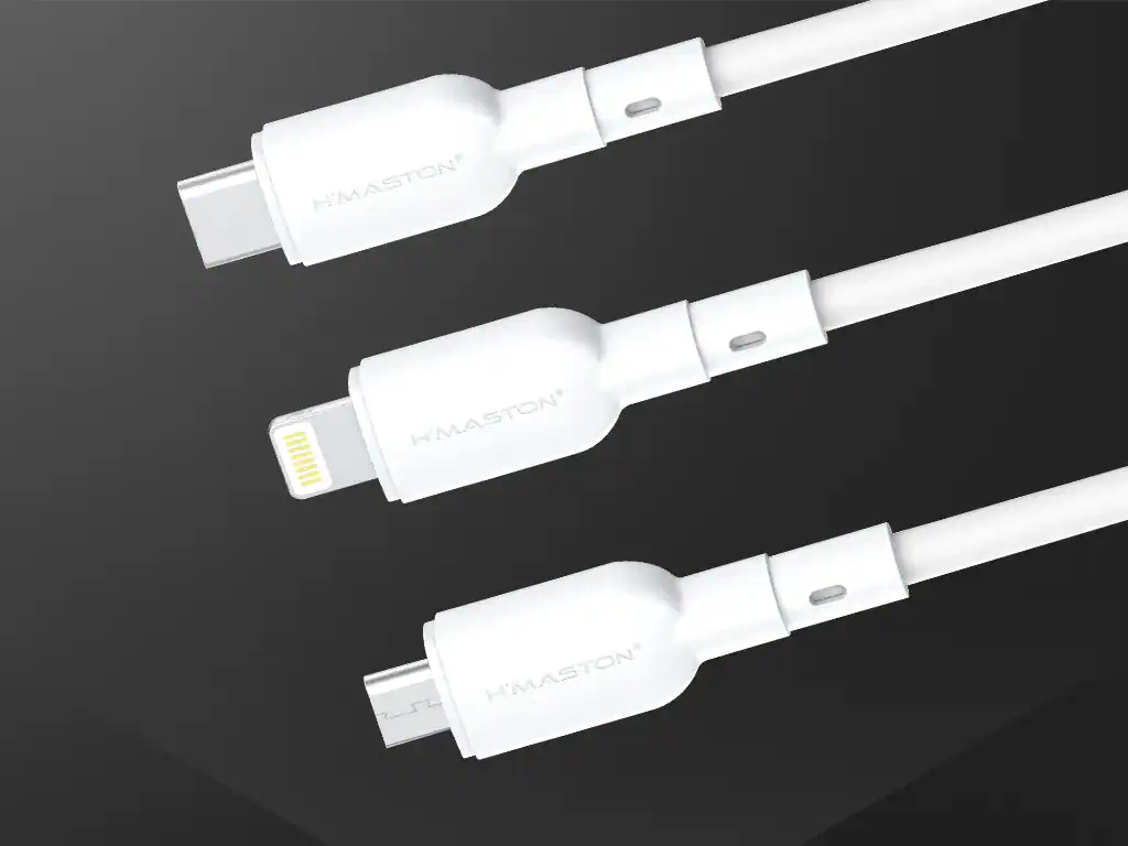 Cabos USB-C para iPhone e dispositivos móveis H'MASTON com conectores de alta qualidade e design elegante para carregamento rápido e transferência de dados.
