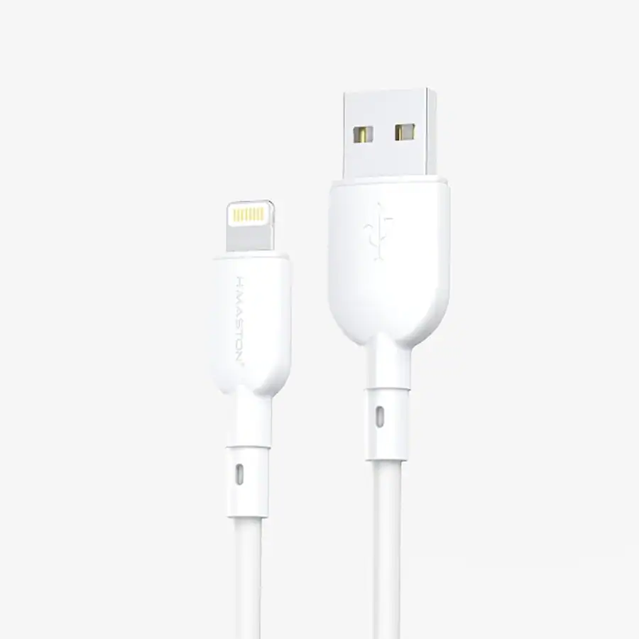 Carregador de celular H'MASTON com cabo Lightning para dispositivos Apple, carregamento rápido e compatível com iPhone e iPad.