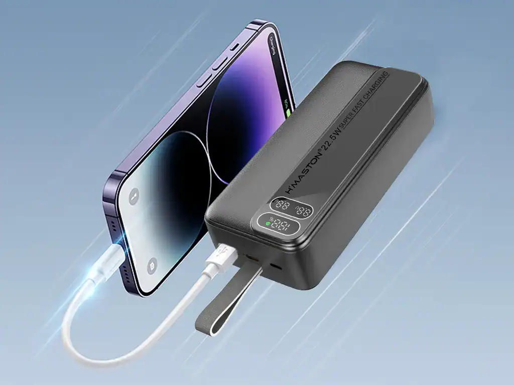 Carregador portátil de alta velocidade para smartphones, com capacidade de 10.000mAh e carga rápida 2.5W, ideal para manter seus dispositivos sempre carregados.