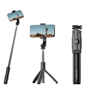 Selfie stick com suporte para celular, tripé portátil e bastão extensível ideal para fotos e vídeos ao ar livre. Compatível com smartphones, proporciona estabilidade e qualidade nas gravações.