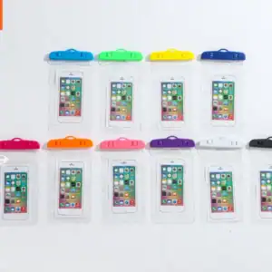 Capa de proteção de silicone colorida para celulares, estilo bolsa plástica transparente com fecho em várias cores. Perfeita para proteger seu smartphone contra água, sujeira e impactos.