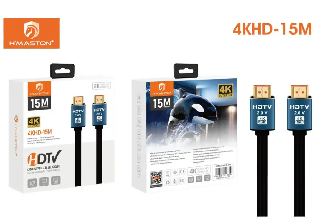 Cabos HDMI 4K Ultra HD de alta velocidade H'Maston para transmissão de vídeo 4K UHD, compatível com TVs, videogames e projetores, com alcance de 15 metros.