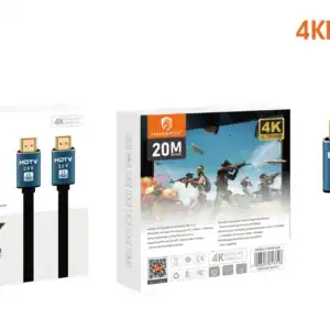 Cabo HDMI 4K UHD de alta velocidade, compatível com televisores, monitores e dispositivos 4K Ultra HD, com 20 metros de extensão e suporte a Dolby Vision.