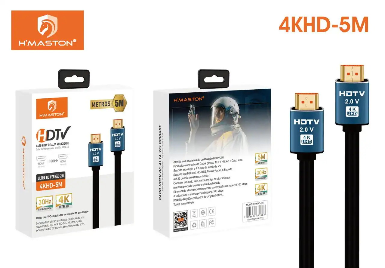HDTV 4K UHD HDMI 2.0 cabel de alta velocidade para TV, projetor e videogame, compatível com 4K, HDR, Dolby Vision, suporte de até 32 canais de áudio, ideal para home theater e streaming.