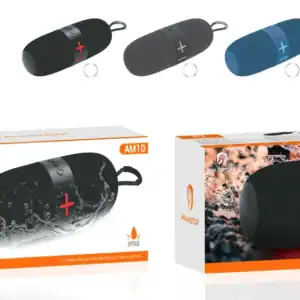 Caixa de som portátil H'Maston AM10 à prova d'água, som estéreo sem fio, com Bluetooth e bateria de longa duração para uso outdoor.
