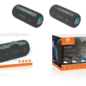 Som portátil H'Maston com tecnologia RGB, Bluetooth e bateria de alta capacidade de 3000mAh, ideal para som de alta qualidade em festas, eventos e uso diário. Focus em som sem fio e iluminação RGB vibrante.