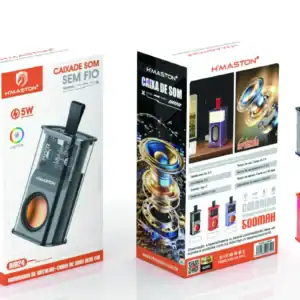 Caixa de som sem fio H'Maston com design colorido, portátil e com luz RGB, ideal para música, festas e eventos ao ar livre.