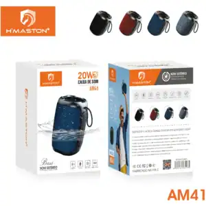 Alto falante portátil H'Maston AM41 com Bluetooth, design compacto e resistente à água, perfeito para música em movimento, ideal para uso ao ar livre e esportes.
