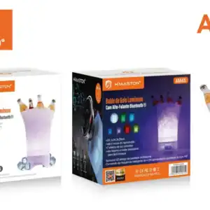 Balde de gelo luminoso H'Maston com Bluetooth, decoração moderna, ideal para festas e eventos, fácil de transportar, com alta qualidade de som e iluminação, Badus de gelo para bebidas em festas e eventos, perfeito para ambientes sociais, com conexão Bluetooth e design premium.