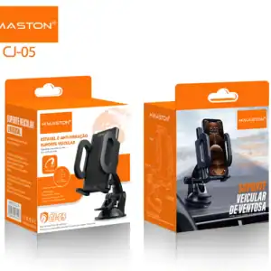 Suporte veicular de ventoza H'Maston CJ-05 para celular, com ajuste de 360°, compatível com smartphones de 4 a 6,5 polegadas, estabilidade e anti-vibração, ideal para viagens e uso no carro.