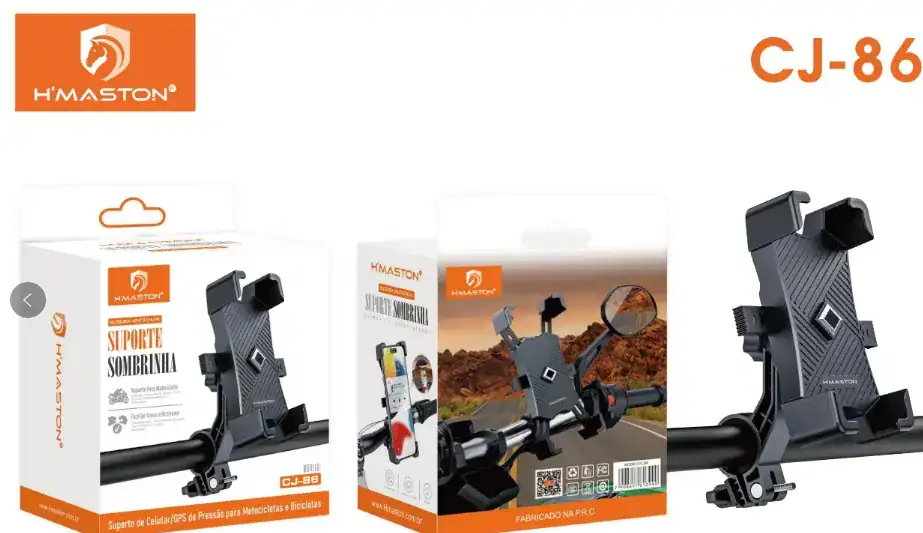 Suporte para celular, GPS e moto na motocicleta H'Maston CJ-86, resistente e prático para motociclistas, compatível com diferentes dispositivos, ideal para viagens e uso diário.