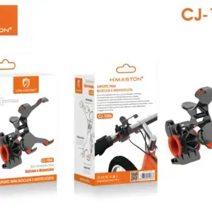 Suporte universal para celular, bicicleta e motocicleta H'Maston CJ-1006, ideal para fixação segura em diversos veículos, garantindo praticidade durante o uso de smartphones e GPS.