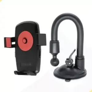 Suporte magnético de carro com ventosa para celular e braçadeira ajustável, ideal para uso seguro e conveniente ao dirigir.