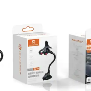 Suporte veicular para celular com ventosa, compatível com GPS e smartphones, fácil de instalar, permitindo rotação de 360 graus para melhor posição do dispositivo.