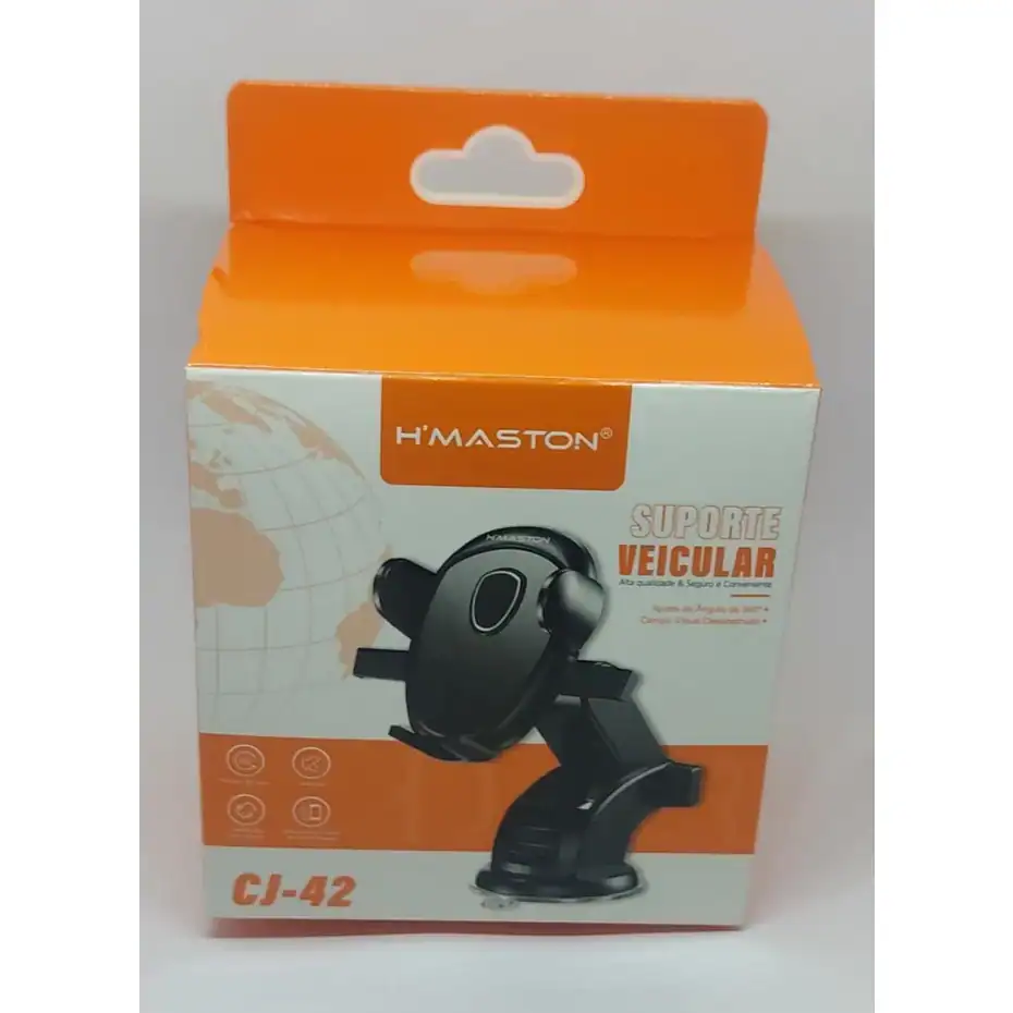 Suporte veicular para celular H'Maston, compatível com diversos modelos, fácil de instalar, seguro e prático para uso durante viagens e condução diária.