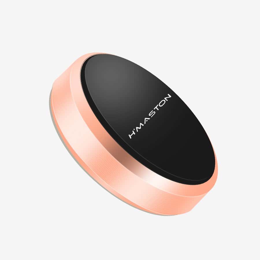 Alto-falante portátil H'MASTON com design moderno e acabamento elegante em rosa e preto, ideal para aproveitar música com qualidade em qualquer lugar.