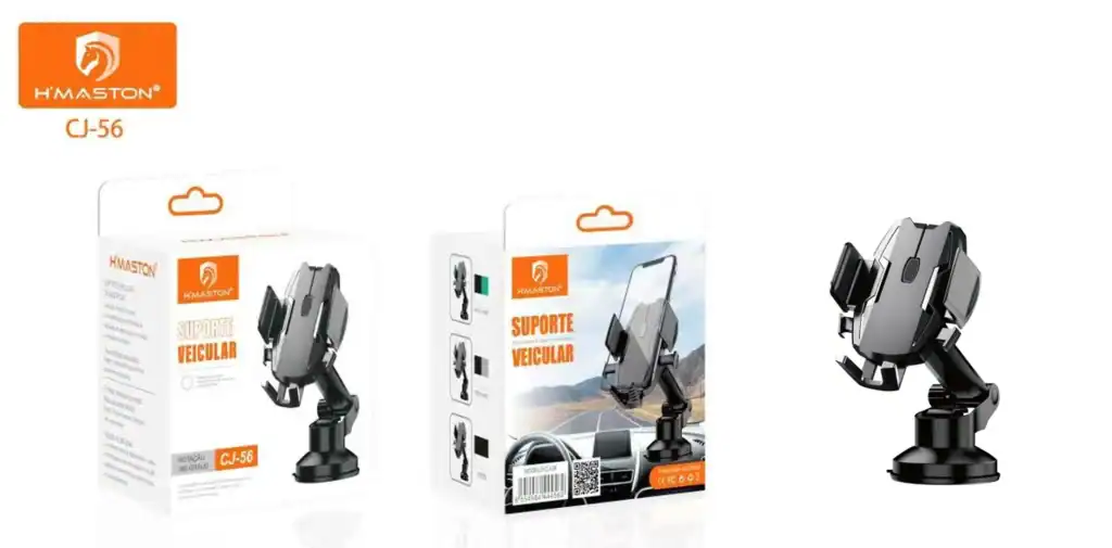 Suporte veicular para celular, compatível com diversos modelos, ideal para uso no carro e facilitar navegação e chamadas. Produto resistente e fácil de instalar.