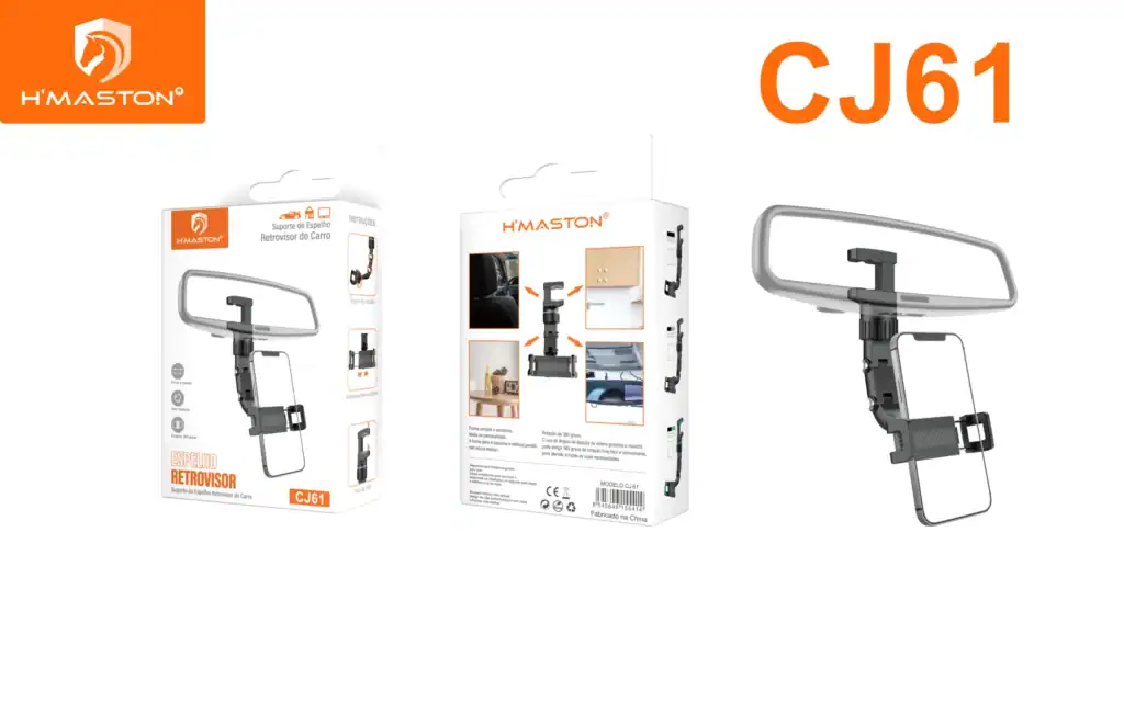 Suporte de espelho retrovisor para carro H'Maston CJ61, fácil de instalar e ajustável, compatível com diversos modelos de veículos, ideal para segurança e comodidade na condução.