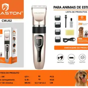 Cortador de pelos para animais de estimação H'Maston, profissional, com lâmina de inox e cerâmica, ideal para cães e gatos. Kit completo com acessórios e bateria recarregável de 3W.