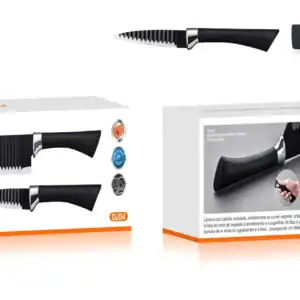 Corte afiado de facas H'Maston com lâmina ondulada, antiaderente e resistente, ideal para vegetais. Conjunto de 2 peças, design ergonômico e alta durabilidade, perfeito para cozinhas modernas.