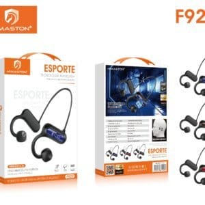 Áudio fone de ouvido esportivo wireless H'Maston modelo F920 com design ergonômico, bateria de longa duração e alta potência para atividades físicas. Perfeito para quem busca qualidade e conforto.