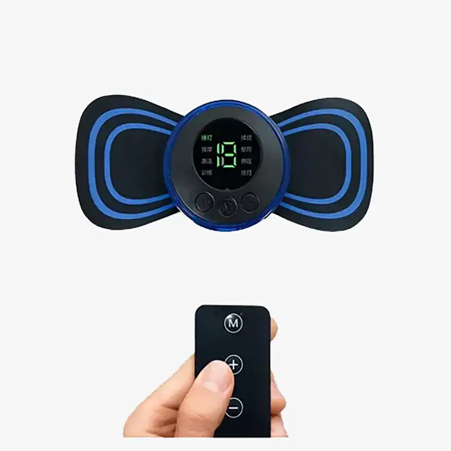 Massager body scanner com controle remoto, tecnologia de bem-estar, saúde e relaxamento, dispositivo de massagem portátil, equipamento de terapia muscular, promoção de saúde e alívio de dores.