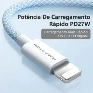 Carregador rápido PD27W H'maston para smartphones com tecnologia de alta potência e carregamento eficiente.