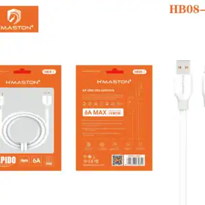 Cabo de carregamento USB H'Maston, compatível com dispositivos móveis, de alta potência 6A, 1 metro, design resistente e seguro, ideal para recarga rápida e eficiente.