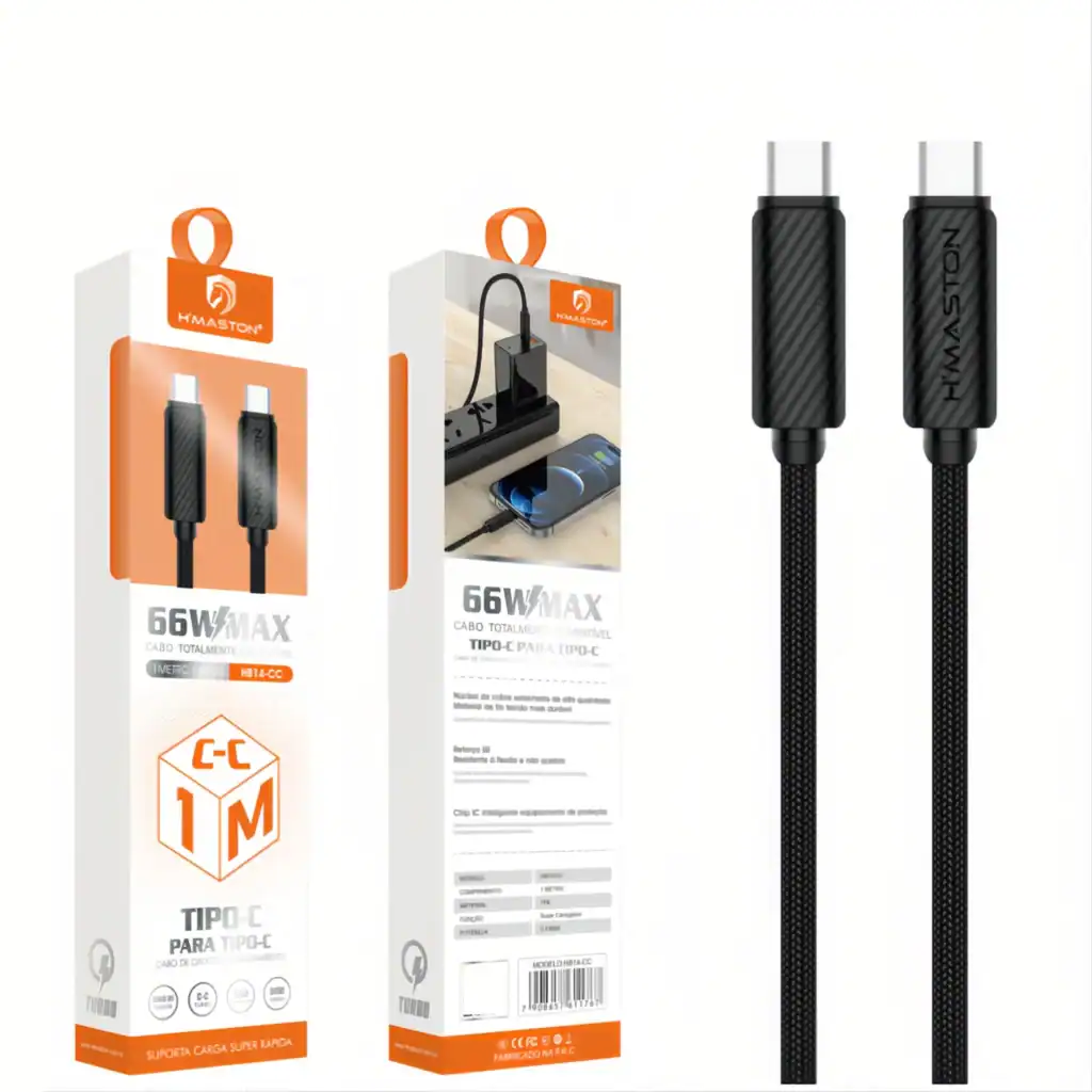 Carregador de celular USB tipo C 66W H'MASTON, carga rápida e eficiente, compatível com diversos dispositivos móveis, design moderno e durável.
