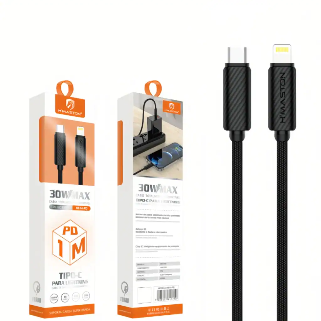 Cabos USB tipo C para carregamento e transferência de dados da H'Maston, alta velocidade e durabilidade, compatíveis com diversos dispositivos móveis.