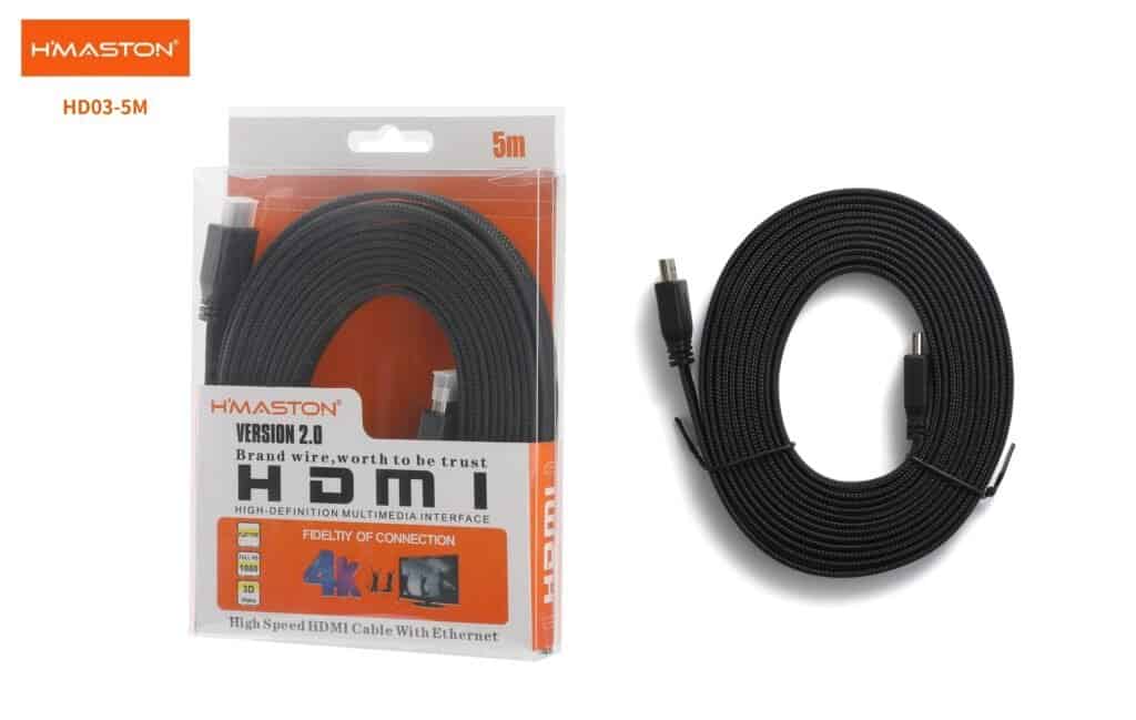 Cabo HDMI de alta velocidade com Ethernet, 5 metros, compatível com TVs, computadores e consoles de jogos, ideal para transmissão de vídeo 4K e áudio de alta qualidade.