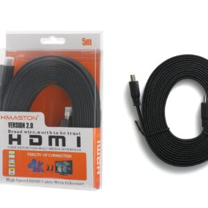 Cabo HDMI de alta velocidade com Ethernet, 5 metros, compatível com TVs, computadores e consoles de jogos, ideal para transmissão de vídeo 4K e áudio de alta qualidade.