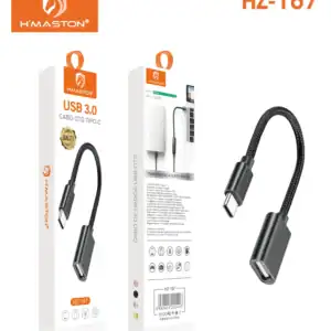 Conector USB-C para transferência de dados e carregamento de dispositivos compatíveis, modelo HZ-167, com design portátil e alta durabilidade, ideal para uso com smartphones, tablets e laptops.
