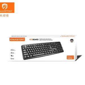 Teclado H'Maston K-816, USB para negócios com layout em português e inglês, design ergonômico, compatível Widely, ideal para escritórios, com teclas duráveis e layout compacto.