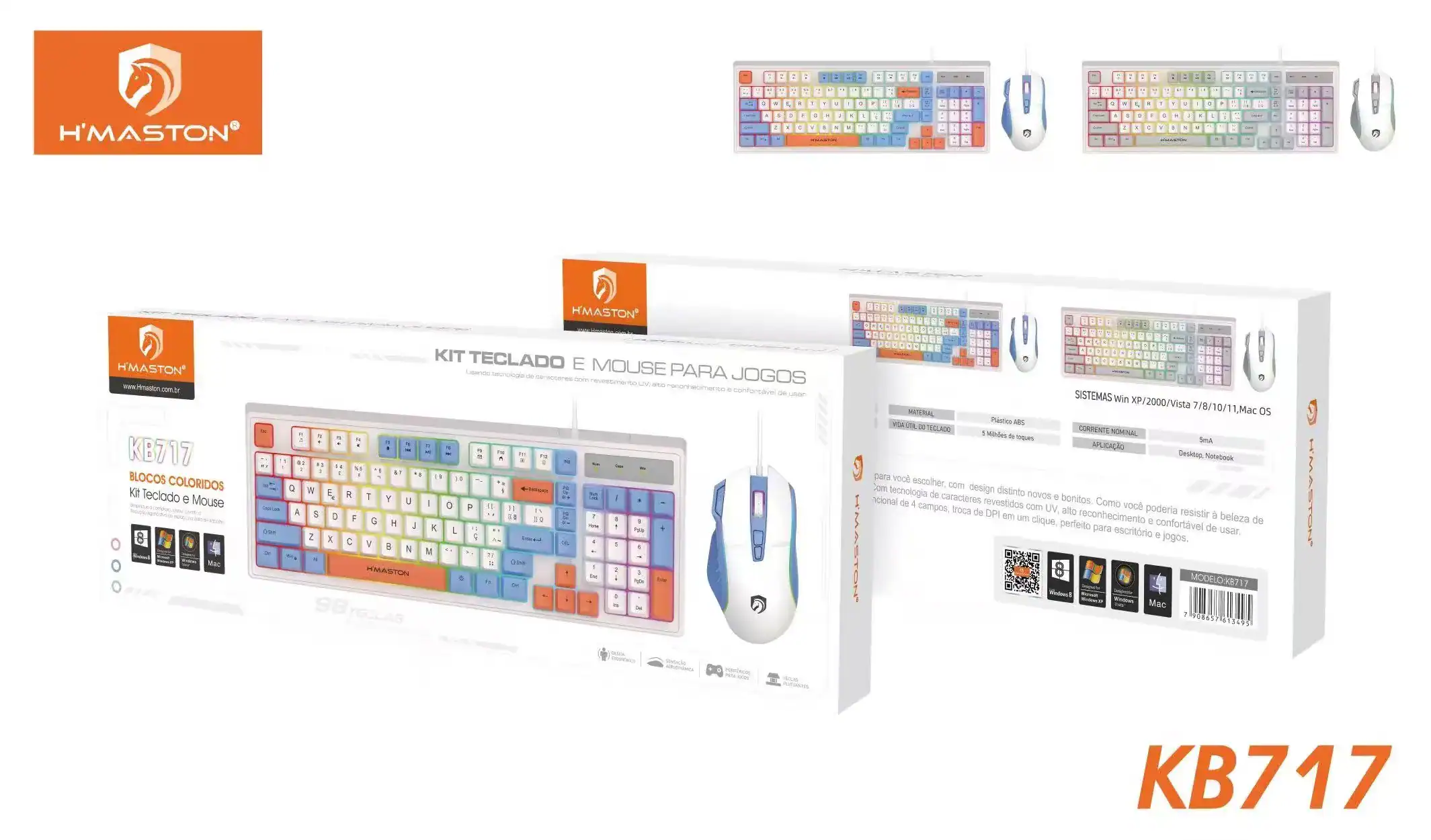 HMaston KB717 Kit Teclado e Mouse com Fio - H'MASTON