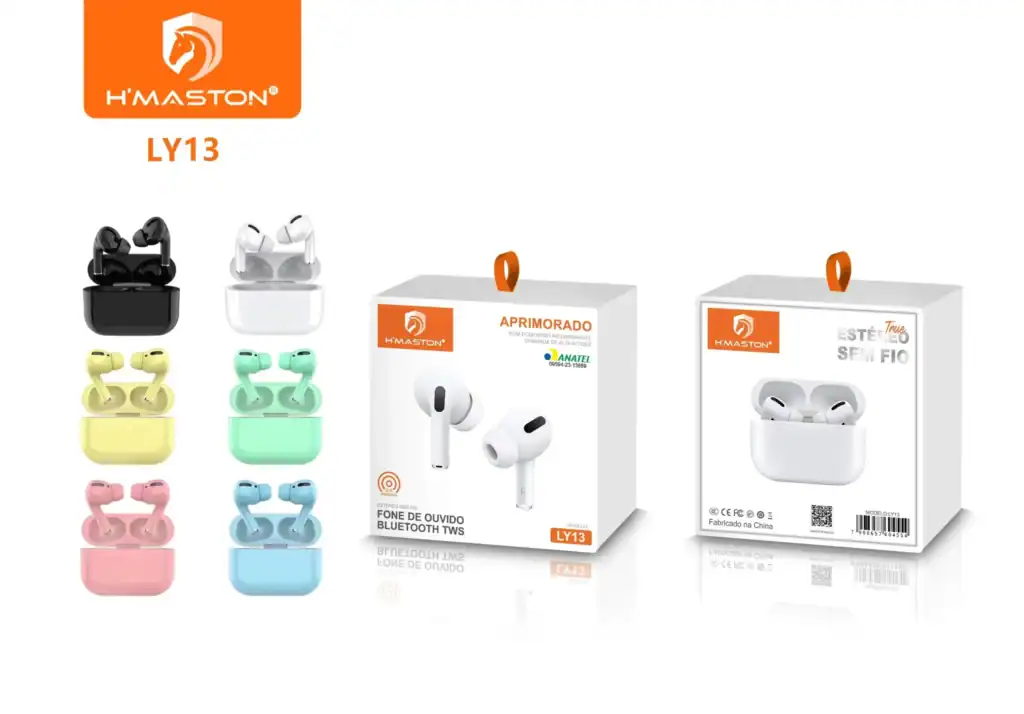 Áudio sem fio H'Maston LY13 disponível em cores variadas com cadastro de carregamento compacto.
