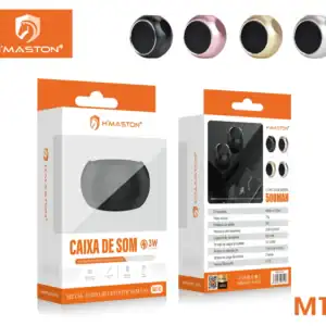 Caixa de som Bluetooth portátil com design moderno, disponível em várias cores, com capacidade de 500mAh e potência de 3W, ideal para música em movimento e festas ao ar livre.