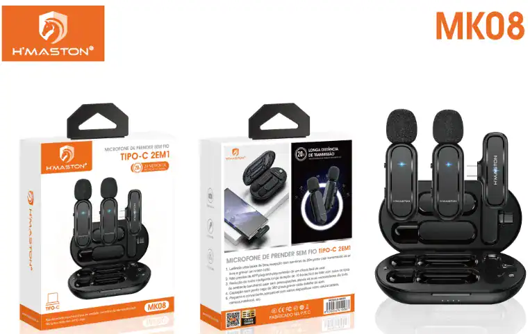Árvore de fones de ouvido Bluetooth sem fio com microfone e estojo de carregamento da H'Maston, modelo MK08.