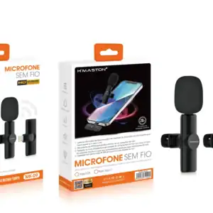 Microfones sem fio H'Maston modelo MK-09, suporte duplo para gravação de áudio de alta fidelidade com qualidade profissional.