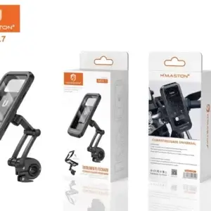 Suporte de celular para motocicleta H'MASTON MT6.7, compatível universal, com base ajustável, ideal para uso seguro e prático ao pilotar, oferecendo máxima estabilidade para smartphones.